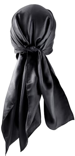 Tyqour 90×90cm Große Quadratische Schals für Damen Seide Kopftuch Bandana Damen Schwarz Seidentuch Haare Haartuch Damen zum Binden Elegant Halstuch Frauen Seidentuch Sommer Haartuch Schwarz