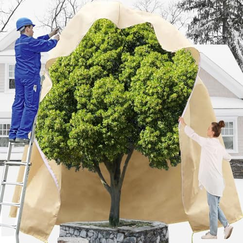 PHUSTJKL Winterschutz für Pflanzen, Winterschutz für Kübelpflanzen Frostschutz, Atmungsaktiv Wiederverwendbar Pflanzenschutzhaube mit Zugband für Balkonpflanzen - Beige, 250x360cm