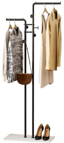 LOFTPLUS Schwarz Garderobenständer Metall Kleiderständer - 170cm Coat Rack mit 5 Haken für Kleidung, Tasche, Schuhen - Jackenständer Stehend für Zuhause, Wohnung, Büro, Hotel