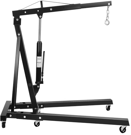 2 Ton Folding Hydraulic Engine Hoist Crane Hoist Lift, 4000 lbs. Stinger Folding Engine Crane, Heavy Duty Steel Hydraulic Shop Engine Crane w/6 Wheels for Garage, Workshop