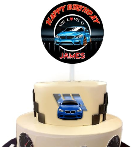 Craft Cart Name Personalised Customised Round Happy Birthday Acrylic Cake Topper for BMW Car Lovers Party Decoration Design