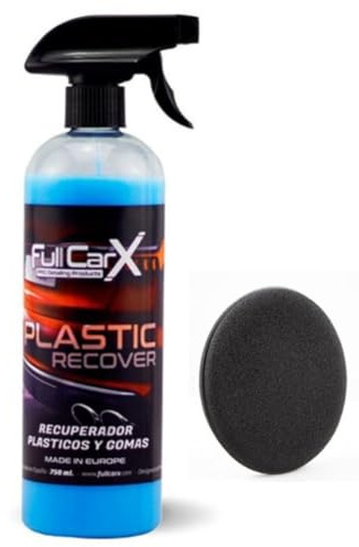AutoFullCar - Kit Renovador De Plásticos y Gomas FullCarX 750ml. con Esponja Aplicadora - Plastic Recover - Hidrata, Renueva y Abrillanta Los Plásticos y Gomas De Tu Vehículo - Car Detailing