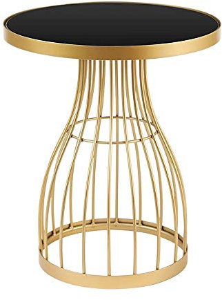 MEILISHAOMEI Runder Beistelltisch für Sofas,Couchtisch/Nachttisch,Säulentische aus gehärtetem Glas und Metall,für kleine Räume im Wohnzimmer,Schlafzimmer,2 Farben(Farbe:Gold,Größe:18,89–21,65 Zo
