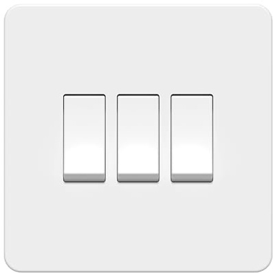 LIDER 3-Gang Screwless Light Switch, 1-Way/2-Way, UKCA Certified, Plastic Screwless Faceplate, RoHS Compliant, Heat & Fade Resistant, Round Edges, 16A, Glossy Finish, White
