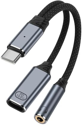 SinLoon Adaptateur de Charge Rapide USB-C vers Prise Jack 3,5 mm et 100W PD, Câble Audio Auxiliaire 2 en 1 pour Appareils Sans Interface 3,5 mm