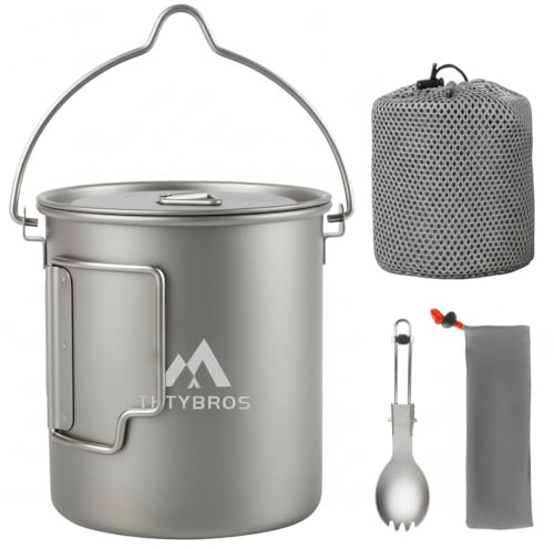 THTYBROS Olla de titanio de 750 ml con tenedor de titanio, taza de camping al aire libre, kits de tenedor de taza colgante