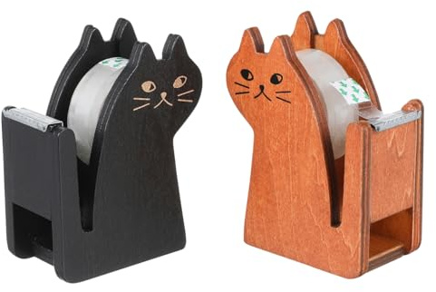 TEHAUX 2 Stück Katzenförmige Klebebandabschneider Holz Klebebandhalter Praktisch für Büro und Zuhause