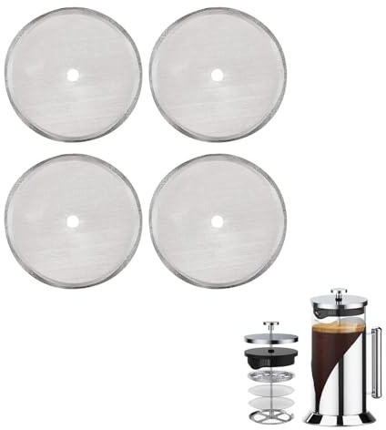 Cafetiere - Filtro de malla (paquete de 4) – 10,2 x 8,9 cm, malla de anillo de metal reutilizable de acero inoxidable para prensa francesa de 800-1000 ml, accesorios duraderos para preparar café y té