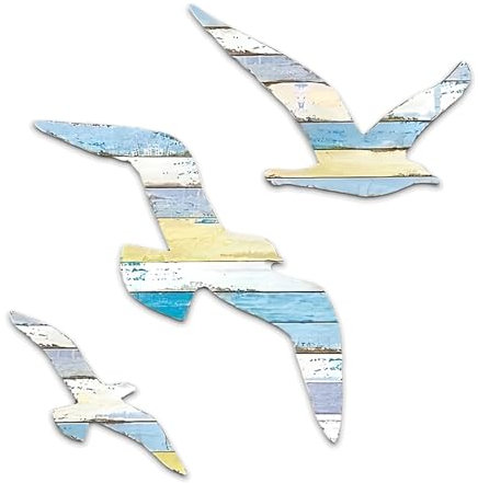 ZPSCXQ 3Pcs Beach Wall Art, Coastal Wall Art, Seaside Bathroom Accessories, Wooden Beach Element Seagull Wall Self-adhesive Pendant Decoration for Home Bedroom Living Room