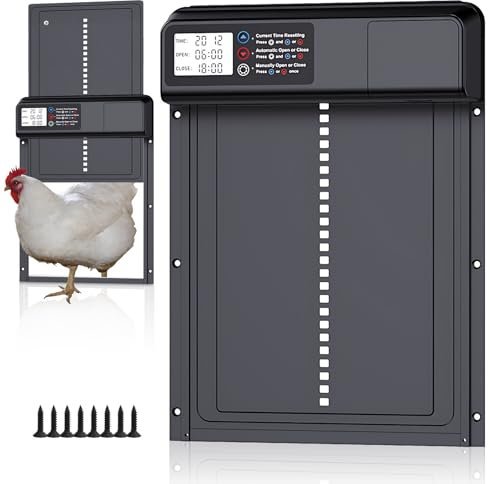 Automatic Chicken Coop Door, Battery-Powered Electric Door with Timer & LCD Screen, Anti-Pinch Safety, Waterproof Aluminum (IPX4) – Easy to Install and Use