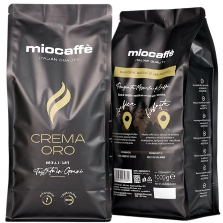 Miocaffè – Crema Oro Caffè in Grani – 1kg – Miscela Corposa di Arabica e Robusta – Tostatura Italiana Media – Crema Densa e Gusto Equilibrato – Per Espresso e Moka