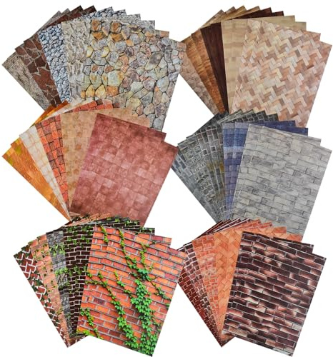 60 Sheets Self-Adhesive Dollhouse Wallpaper Flooring Aesthetic Stickers for Dollhouse Accessories Scrapbooking Journaling Junk Journal Cottagecore
