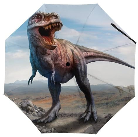 YBQLNP Regenschirm Sturmfest Dinosaurier Automatik Taschenschirm Mit Schirmtasche Uv Faltbarer Regenschirm
