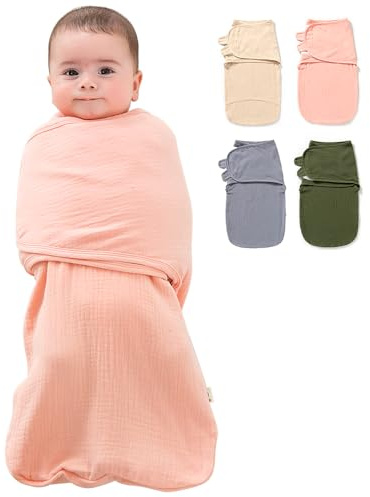 HINATAA Pucksack für Babys, aus Baumwolle, Gaze, Babyschlafsack für Neugeborene, 3 in 1, Puckdecke für Babys, großer Klettverschluss, Schlafsack für Neugeborene, Jungen, Mädchen (Pink, 0-3 Monate)