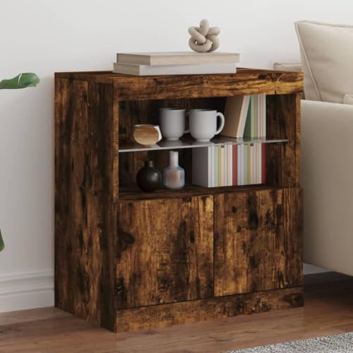 Modernes LED-beleuchtetes Sideboard, Buffetschrank, für Esszimmer, Wohnzimmer, Flur, Raucheiche, 60 x 37 x 67 cm