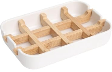 Seifenhalter und Seifenschale aus Bambusfaser für Badezimmer, Seifenhalter für Waschbecken, Badewanne und Duschwanne (weiß)