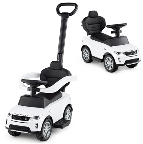COSTWAY 3 en 1 Porteur Enfant avec Volant & Klaxon & Son de Démarrage, Voiture à Pousser Enfant avec Coffre sous Siège, Poignée & Barrière de Sécurité Amovible, Charge 25kg pour 18-36 Mois (Blanc)