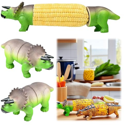 AZURAOKEY Dinosauriermais -Cob -Halter, Maishalter for Kinder und Erwachsene, einzigartiger Dinosaurier Edelstahl Mais auf den Cob -Spieße for Grills, Partys, Familiengerichte, wiederverwendbar und le