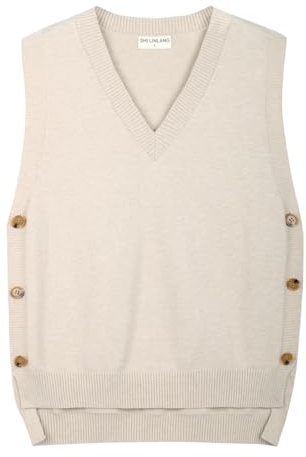 Freiesoldaten Maglione da donna con scollo a V, senza maniche, pullover lavorato a maglia, cachi, L