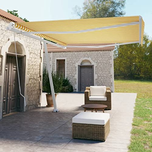 Standmarkise Manuell Einziehbar 450x350 cm, Wasserdicht, UV-Schutz, für Terrasse, Garten, Balkon, Outdoor-Bereich, Gelb/Weiß