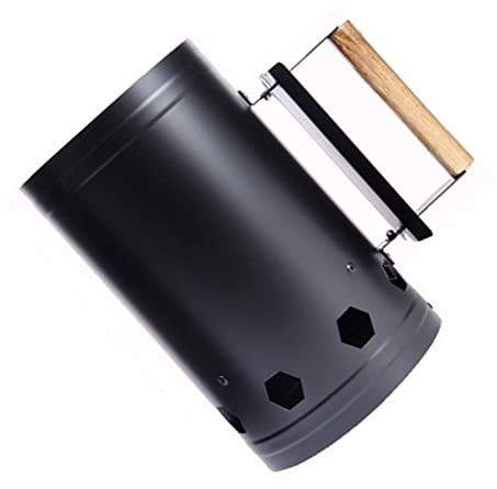Fafeims Schornsteinstarter Effizienter Edelstahl Grill Grill BBQ Feuerwehrstarter für Küche Im Freien, Holzgriff, für Brikette Holzkohle BBQ, Stahl + Holz (Black)