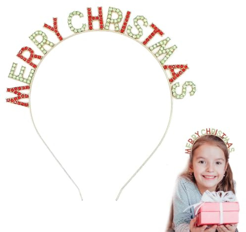 Merry Christmas Haarreif Weihnachten,Strassstein Weihnachts Haarreif Weihnachtshaarreifen Erwachsene Weihnachtshaarreif Weihnachts Kopfschmuck Accessoires für Damen Mädchen Haarreifen Weihnachten