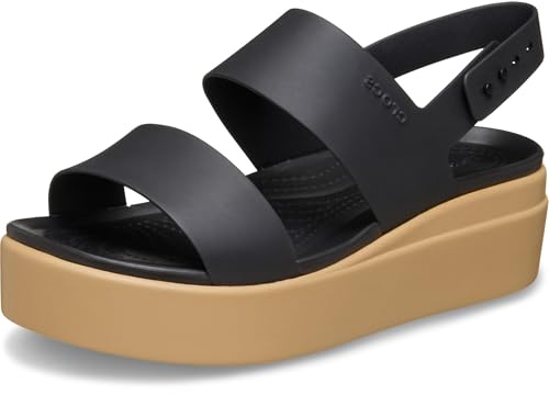 Crocs Women's Brooklyn Low Wedges, Platform Sandals, Black/Cashew, 7
