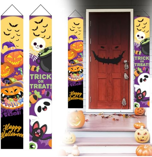 GXGM Decorazione di Halloween, striscione per la decorazione della porta di sfondo, distici della porta di Halloween, compresi distici e distici orizzontali, 180 x 30 cm