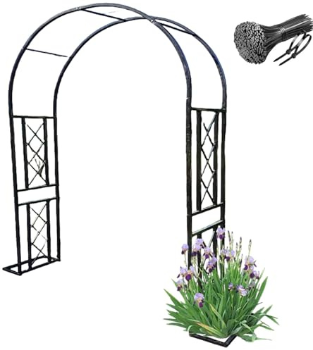 Arche de jardin en métal robuste de 2,3 m pour plantes grimpantes, roses et vignes, tonnelle noire avec base pour décoration de pelouse et fêtes de mariage (180 x 230 cm)