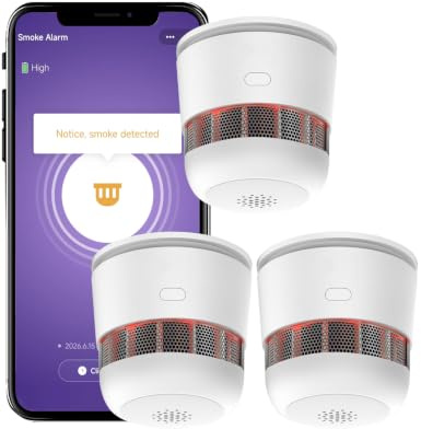 Détecteur de fumée connecté WiFi Mini 52×52mm Compatible Tuya Smart Life, Pile remplaçable 5 Ans, durée de Vie 10 Ans certifié EN14604 DAAF Domestique