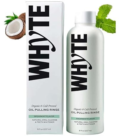 Collutorio all'Olio Bianco - Detergente Orale Naturale e Sbiancante per Denti, Collutorio alla Menta Verde e Olio di Cocco, Pulizia Profonda