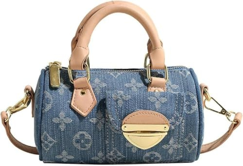 Nogkdyc Crossbody Taschen für Frauen Washed Denim Dumpling Bag Vintage Trendige Handtasche für Damen (blau,Ein)
