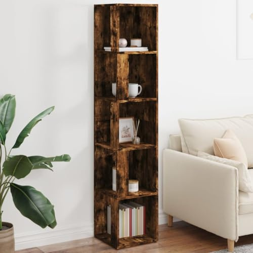 Frdhee Armario para productos de limpieza, esquina, roble ahumado, 33 x 33 x 164,5 cm, material de madera, montaje rápido, robusto