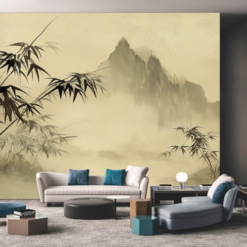 Genérico Decoracion Papel Pintado Hojas de Bambú, Fotomurales Pintura China con Tinta Papel Pared Tejido No Tejido Murales de Pared 200x140 Salon Dormitorio Decorativa W&30