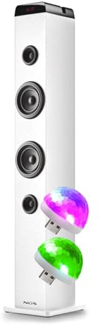 Tour de Son SKYCHARMPROWHITE, Fonction d'appairage Multiple, Bluetooth, USB, Entrée Optique, Entrée Micro, 2 Mini Lumières LED