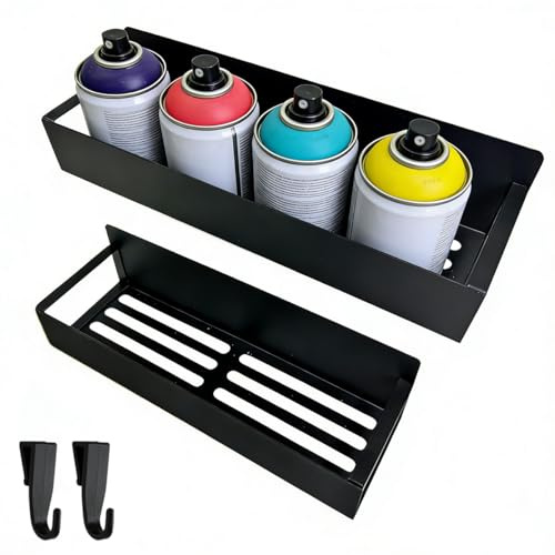 Leemeexaa 2 Pcs Magnetic Can Holder, Wall Spray Paint Can Holder, Magnetic Pry Bar Tool Box Accessories with Two Additional Hooks, for Garages, Auto Care Shops Home Workshops And Storage Racks (Black)