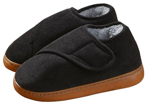 Vinter snöstövlar för kvinnor män dra på bekväma halkfria tofflor varma pälsfodrade skor justerbara remmar utomhus inomhus sneakers för äldre, män svart, 5.5 UK Wide