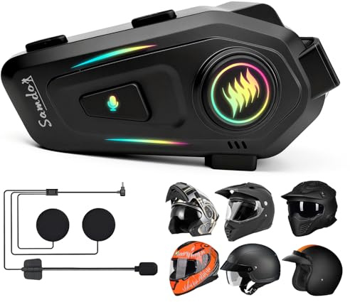 SAMDO Motorcycle Helmet Bluetooth Headset V5.3, Outdoor Wireless Bluetooth Helmet Speakers with Automatic Answer Music Control IPX6 for Cycling/Skiing/Riding
