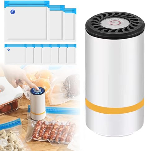 Sellador al vacío de mano, mini sellador al vacío con 15 bolsas de vacío, dispositivo de envasado al vacío para alimentos, mini envasadora al vacío, recargable por USB, portátil, para alimentos secos