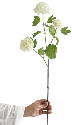 RUHTEUO Hortensia Artificial Blanca, Tela de 3 Cabezas, Ramas largas Verdes, decoración, arreglo Floral Primavera for Boda para Bodas(White Hydrangea)