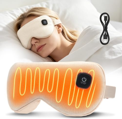 Fizzyo Heated Eye Mask, 1500mAh Rechargeable Warm Eye Compress for Dry Eyes | Cordless Eye Heating Pad with 3 Heat Levels, 20-Mins Auto Timer & Washable Cover for Sleeping, Travel, Eye Strain Relief
