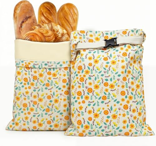 Punklong 2-Pack Large Beeswax Bread Bags for Homemade or Sourdough Bread, Reusable Natural Beeswax-Lined Cotton Bread Bags to Keep Bread Fresh, 17x13 Inch Bread Storage Bags with Zipper
