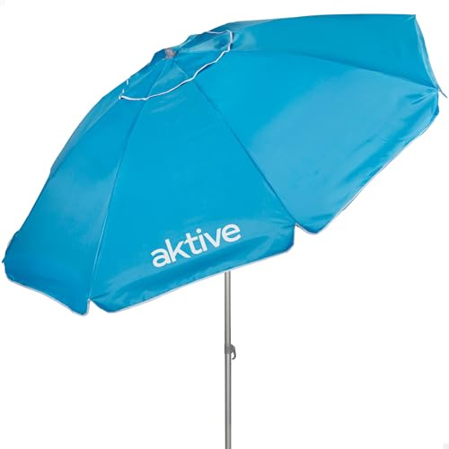 AKTIVE Sombrilla de Playa antiviento, 240 cm, Azul, 8 Varillas, Protección Solar, UV50, inclinable, Regulable Altura, con ventilación y Bolsa Transporte (62495)