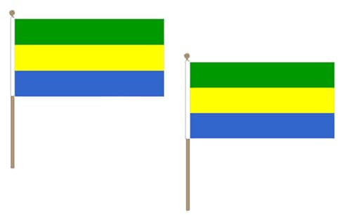 AZ FLAG STOCKFLAGGE GABUN 45x30cm mit holzmast - 10 stück GABUNISCHE STOCKFAHNE 30 x 45 cm - flaggen