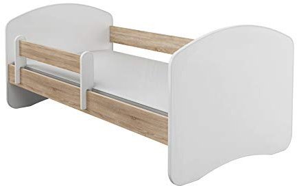 ACMA Kinderbett 140x70 cm Eiche Sonoma mit Matratze und Lattenrost - Juniorbett mit Rausfallschutz, Belastbar bis 120 kg, Variante ohne Schublade