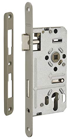 THIRARD - Caja de cerradura de cilindro de embutir para puerta principal - Derecha - Distancia al borde de 55 mm - Extremos redondos - Mecanismo de 2 vueltas - Placa de cierre angular de acero - Gris