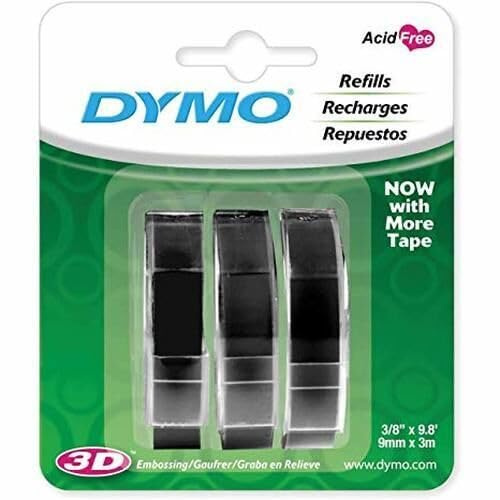 Dymo 1741670 3 Pack Black 3/8 x 9.8' ft Embossing Tape Refills - Quantity 66