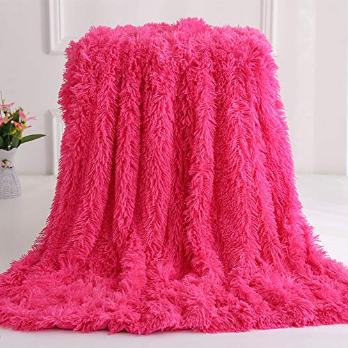 Nicole Knupfer Kuscheldecke Felldecke Langhaar Decke Microfaser Kunstfell Decke Flauschig Klimaanlage Decke für Couch Bett (Rosarot,130 x 160 cm)