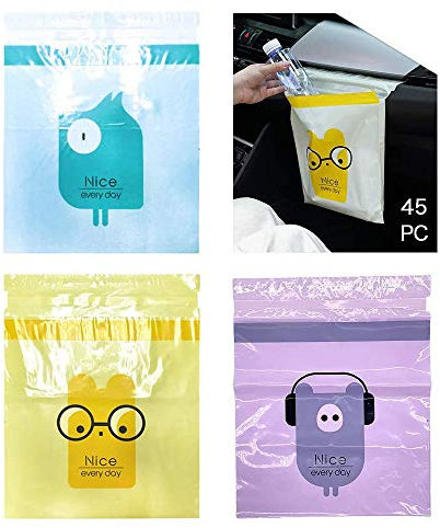 Sac de poubelle de la voiture 45PCS, sacs à ordures automatiques jetables pour la litière, poubelle commode portative étanche de grande capacité pour la voiture, le bureau et la maison