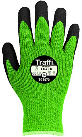Traffi TG5070 X-Dura Latex D Safe To Go Glove, Cut Level 5, Green, 8 Size, Pair, Pack of 10